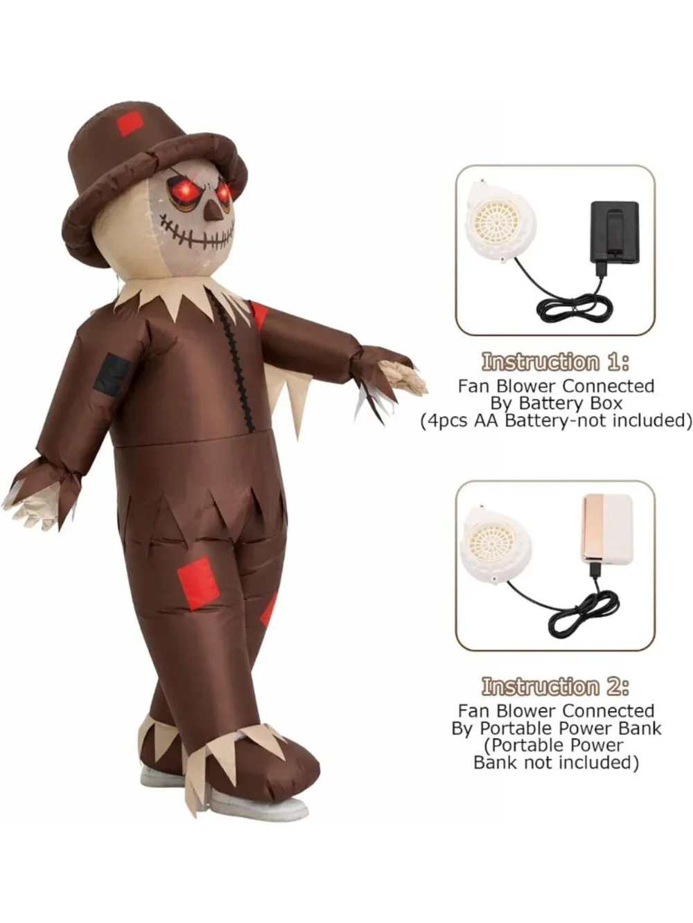 Inflatable Scarecrow Costume for Adults | Light-Up Eyes, Waterproof, USB Battery